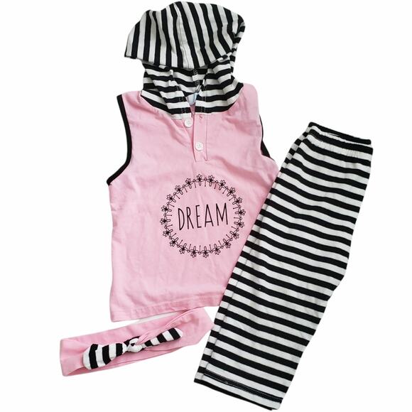2 For $5 Sale Pink Black Sleeveless Hoodie With Leggings And Headband Size 4T - Picture 8 of 8